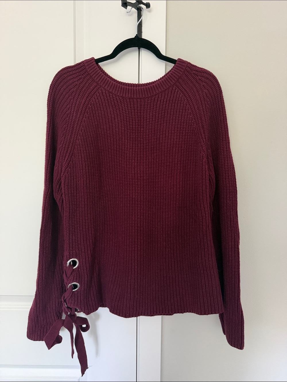 Kut from the Kloth Burgundy Lace-Up Sleeve Crewneck Sweater